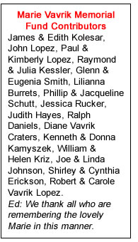 Marie Vavrik Memorial Fund Contributors